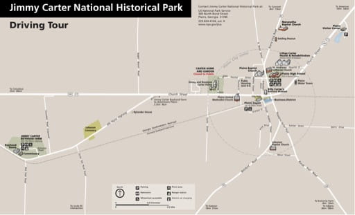 Driving Tour Map of Jimmy Carter National Historical Park (NHP) in Georgia. Published by the National Park Service (NPS).