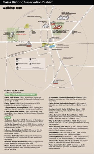 Walking Tour Map of Jimmy Carter National Historical Park (NHP) in Georgia. Published by the National Park Service (NPS).