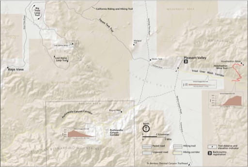 Detail map of Pleasant Valley in Joshua Tree National Park (NP) in California. Published by the National Park Service (NPS).