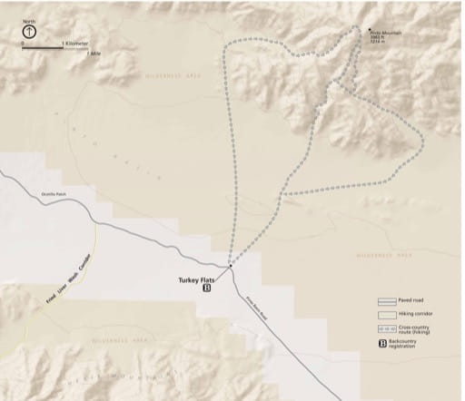 Detail map of Turkey Flats in Joshua Tree National Park (NP) in California. Published by the National Park Service (NPS).
