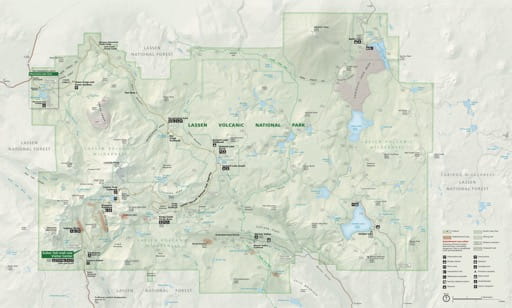 Official visitor map of Lassen Volcanic National Park (NP) in California. Published by the National Park Service (NPS).