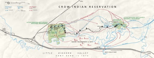 Official visitor map of Little Bighorn Battlefield National Monument (NM) in Montana. Published by the National Park Service (NPS).