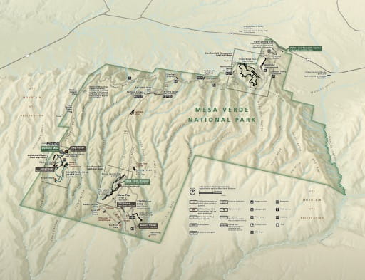 Official visitor map of Mesa Verde National Park (NP) in Colorado. Published by the National Park Service (NPS).