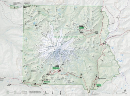 Official Visitor Map of Mount Rainier National Park (NP) in Washington. Published by the National Park Service (NPS).
