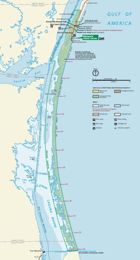 Official Visitor Map of Padre Island National Seashore (NS) in Texas. Published by the National Park Service (NPS).