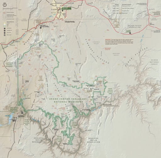 Official visitor map of Parashant National Monument (NM) in Arizona. Published by the National Park Service (NPS).
