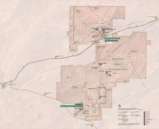 Official Visitor Map of Petrified Forest National Park (NP) in Arizona. Published by the National Park Service (NPS).