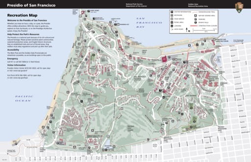 Trails Map of Presidio of San Francisco at Golden Gate National Recreation Area (NRA) in California. Published by the National Park Service (NPS).