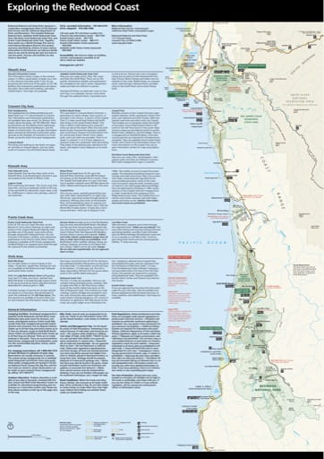 Official visitor map of Redwood National and State Parks (NP) in California with descriptions. Published by the National Park Service (NPS).