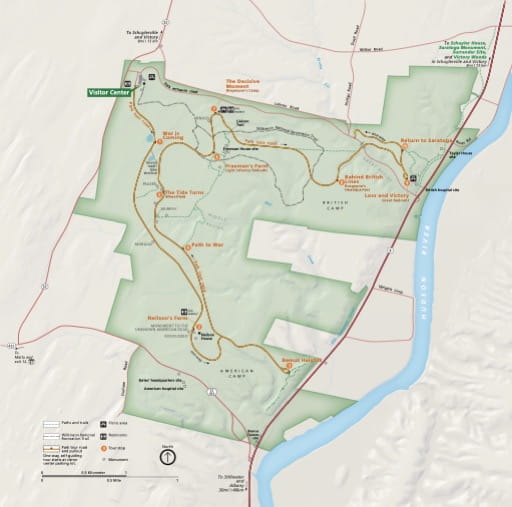 Official visitor map of Saratoga National Historical Park (NHP) in New York. Published by the National Park Service (NPS).