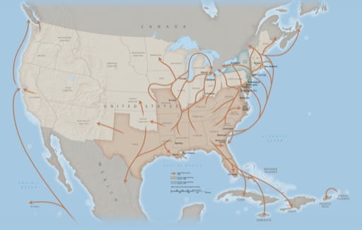 Map of the Underground Railroad routes that freedom seekers would take to reach freedom. Published by the National Park Service (NPS).