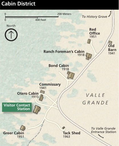 Map detail of Cabins in Valles Caldera National Preserve (NPRES) in New Mexico. Published by the National Park Service (NPS).