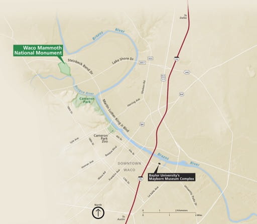 Official Visitor Map of Waco Mammoth National Monument (NM) in Texas. Published by the National Park Service (NPS).