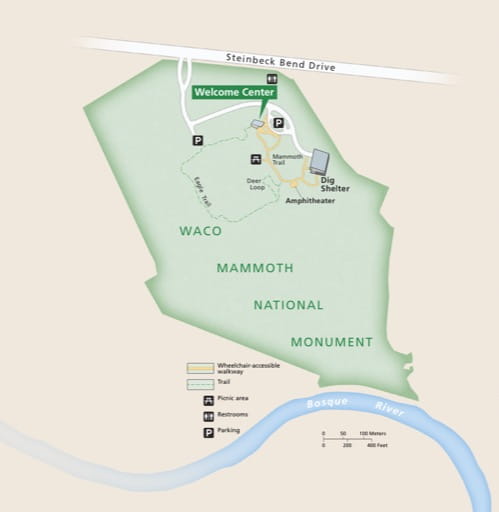 Detail Map of Waco Mammoth National Monument (NM) in Texas. Published by the National Park Service (NPS).
