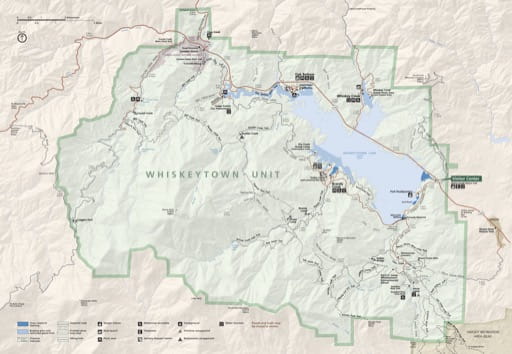 Official Visitor Map of Whiskeytown National Recreation Area (NRA) in California. Published by the National Park Service (NPS).