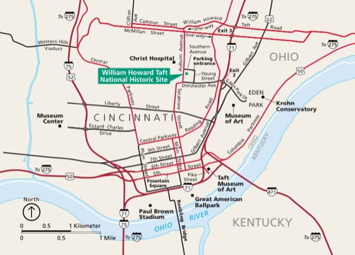 Official visitor map of William Howard Taft National Historic Site (NHS) in Ohio. Published by the National Park Service (NPS).
