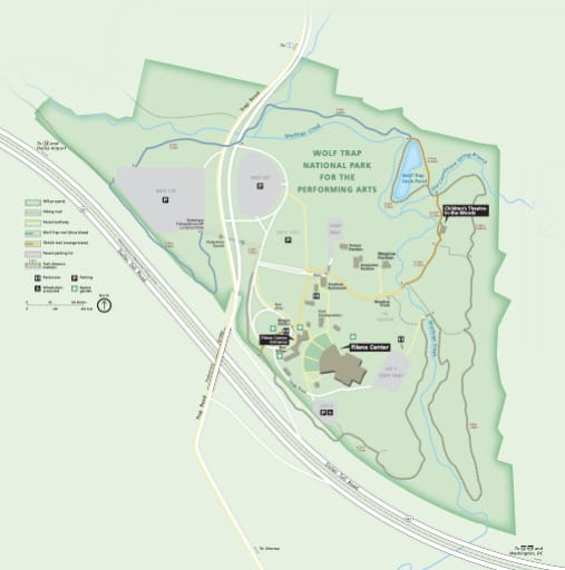 Official Visitor Map of Wolf Trap National Park for the Performing Arts (NP) in Virginia. Published by the National Park Service (NPS).