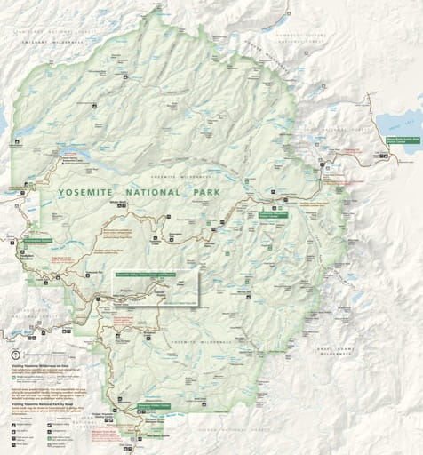 Official Visitor Map of Yosemite National Park (NP) in California. Published by the National Park Service (NPS).