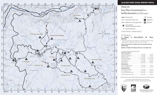 Map of Glacier Point Road Winter Trails in Yosemite National Park (NP) in California. Published by the National Park Service (NPS).