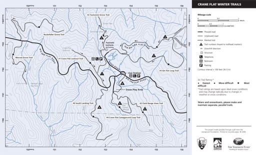 Map of Crane Flat Winter Trails in Yosemite National Park (NP) in California. Published by the National Park Service (NPS).