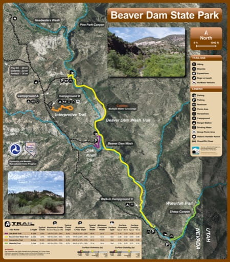 Recreation Map of Beaver Dam State Park (SP) in Nevada. Published by Nevada State Parks.