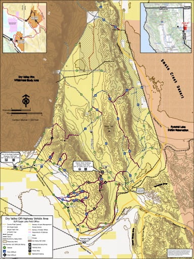 Trails Map of the Dry Valley Off-Highway Vehicle Area (OHV) in Nevada. Published by the Bureau of Land Management (BLM).