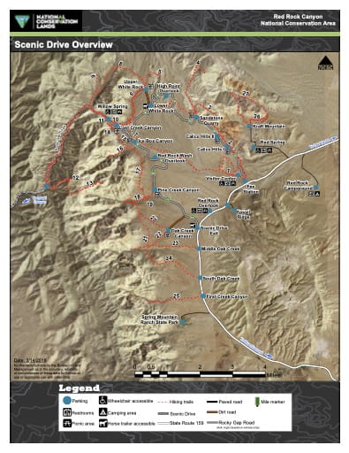 Map of Scenic Drive Overview of Red Rock Canyon National Conservation Area (NCA) near Las Vegas in Nevada. Published by the Bureau of Land Management (BLM).