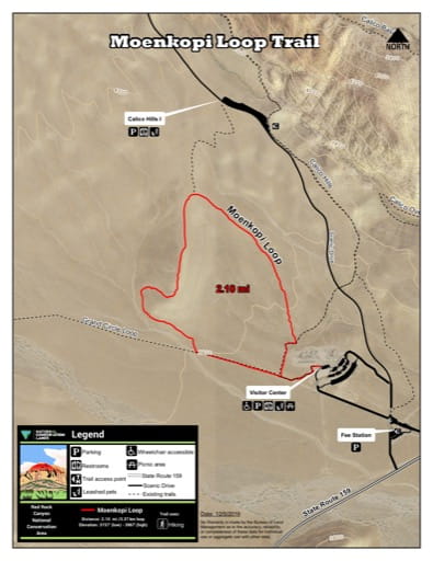 Map of Moenkopi Loop Trail at Red Rock Canyon National Conservation Area (NCA) in Nevada. Published by the Bureau of Land Management (BLM).