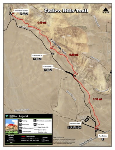 Map of Calico Hills Trail at Red Rock Canyon National Conservation Area (NCA) in Nevada. Published by the Bureau of Land Management (BLM).