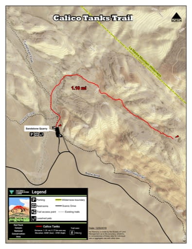 Map of Calico Tanks Trail at Red Rock Canyon National Conservation Area (NCA) in Nevada. Published by the Bureau of Land Management (BLM).