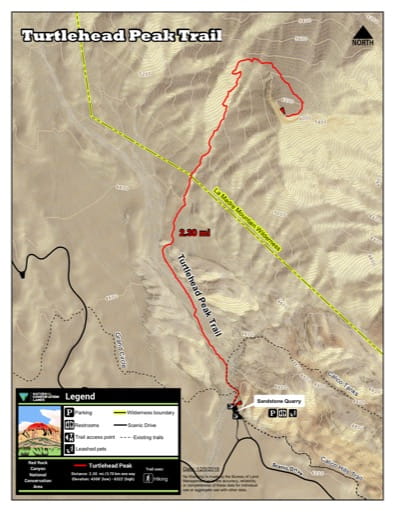 Map of Turtlehead Peak Trail at Red Rock Canyon National Conservation Area (NCA) in Nevada. Published by the Bureau of Land Management (BLM).