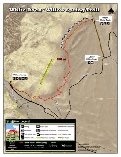 Map of White Rock - Willow Spring Trail at Red Rock Canyon National Conservation Area (NCA) in Nevada. Published by the Bureau of Land Management (BLM).