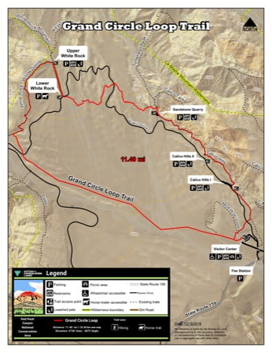 Map of Grand Circle Loop Trail at Red Rock Canyon National Conservation Area (NCA) in Nevada. Published by the Bureau of Land Management (BLM).