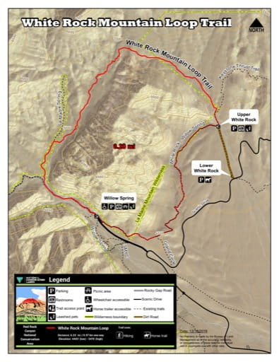 Map of White Rock Mountain Loop Trail at Red Rock Canyon National Conservation Area (NCA) in Nevada. Published by the Bureau of Land Management (BLM).