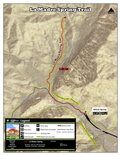 Map of La Madre Spring Trail at Red Rock Canyon National Conservation Area (NCA) in Nevada. Published by the Bureau of Land Management (BLM).