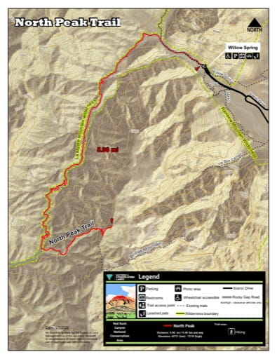 Map of North Peak Trail at Red Rock Canyon National Conservation Area (NCA) in Nevada. Published by the Bureau of Land Management (BLM).