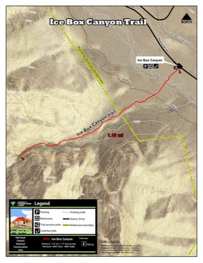 Map of Ice Box Canyon Trail at Red Rock Canyon National Conservation Area (NCA) in Nevada. Published by the Bureau of Land Management (BLM).