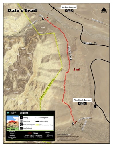 Map of Dale's Trail at Red Rock Canyon National Conservation Area (NCA) in Nevada. Published by the Bureau of Land Management (BLM).