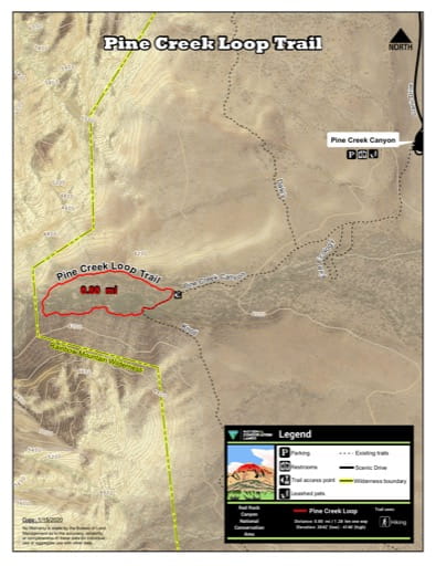 Map of Pine Creek Loop Trail at Red Rock Canyon National Conservation Area (NCA) in Nevada. Published by the Bureau of Land Management (BLM).