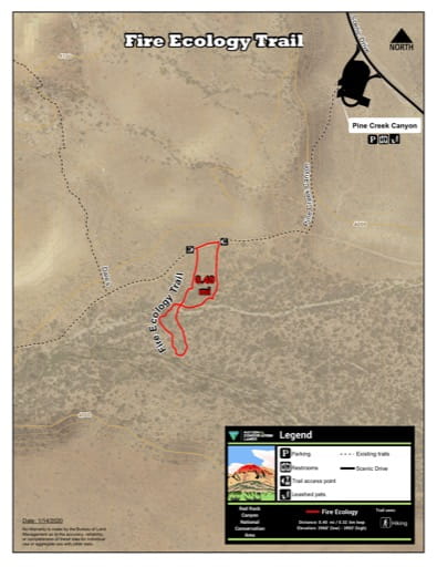 Map of Fire Ecology Trail at Red Rock Canyon National Conservation Area (NCA) in Nevada. Published by the Bureau of Land Management (BLM).