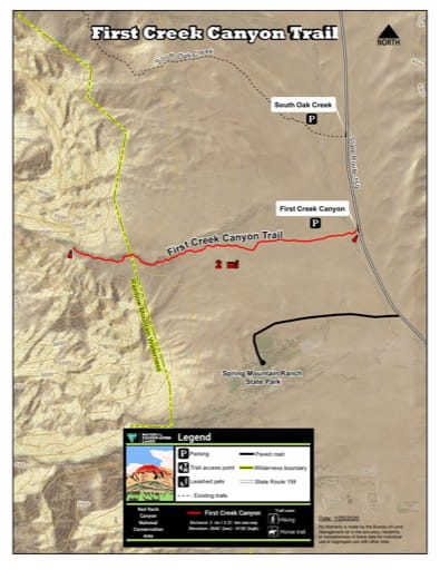 Map of First Creek Canyon Trail at Red Rock Canyon National Conservation Area (NCA) in Nevada. Published by the Bureau of Land Management (BLM).