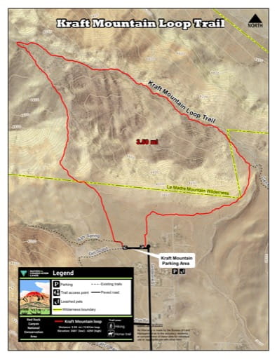 Map of Kraft Mountain Loop Trail at Red Rock Canyon National Conservation Area (NCA) in Nevada. Published by the Bureau of Land Management (BLM).