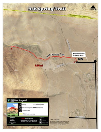 Map of Ash Spring Trail at Red Rock Canyon National Conservation Area (NCA) in Nevada. Published by the Bureau of Land Management (BLM).