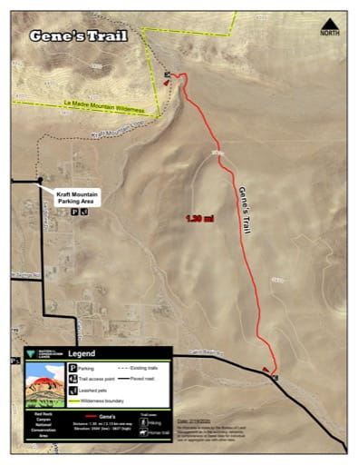 Map of Ash Gene's Trail at Red Rock Canyon National Conservation Area (NCA) in Nevada. Published by the Bureau of Land Management (BLM).