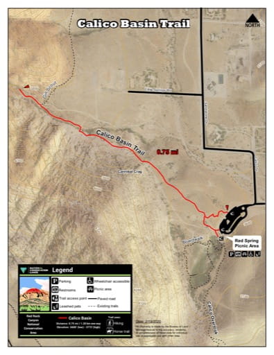 Map of Calico Basin Trail at Red Rock Canyon National Conservation Area (NCA) in Nevada. Published by the Bureau of Land Management (BLM).