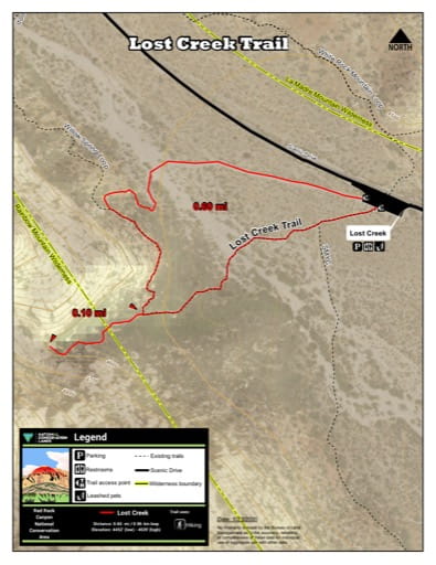 Map of Lost Creek Trail at Red Rock Canyon National Conservation Area (NCA) in Nevada. Published by the Bureau of Land Management (BLM).