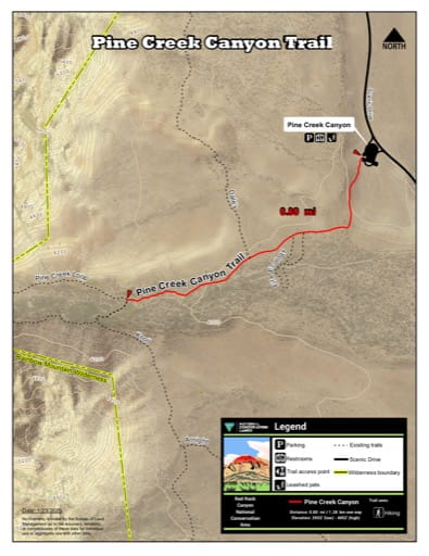 Map of Pine Creek Canyon Trail at Red Rock Canyon National Conservation Area (NCA) in Nevada. Published by the Bureau of Land Management (BLM).