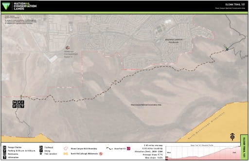 Map of Sloan Trail 101 in the Sloan Canyon National Conservation Area (NCA) in Nevada. Published by the Bureau of Land Management (BLM).