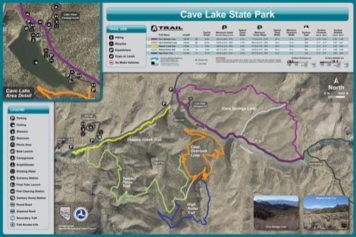 Recreation Map of Cave Lake State Park (SP) in Nevada. Published by Nevada State Parks.