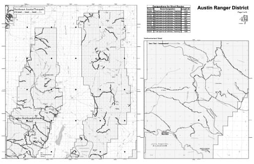 Motor Vehicle Use Map (MVUM) of the Northeast Austin/Tonopah area in Humboldt-Toiyabe National Forest (NF) in Nevada. Published by the U.S. Forest Service (USFS).